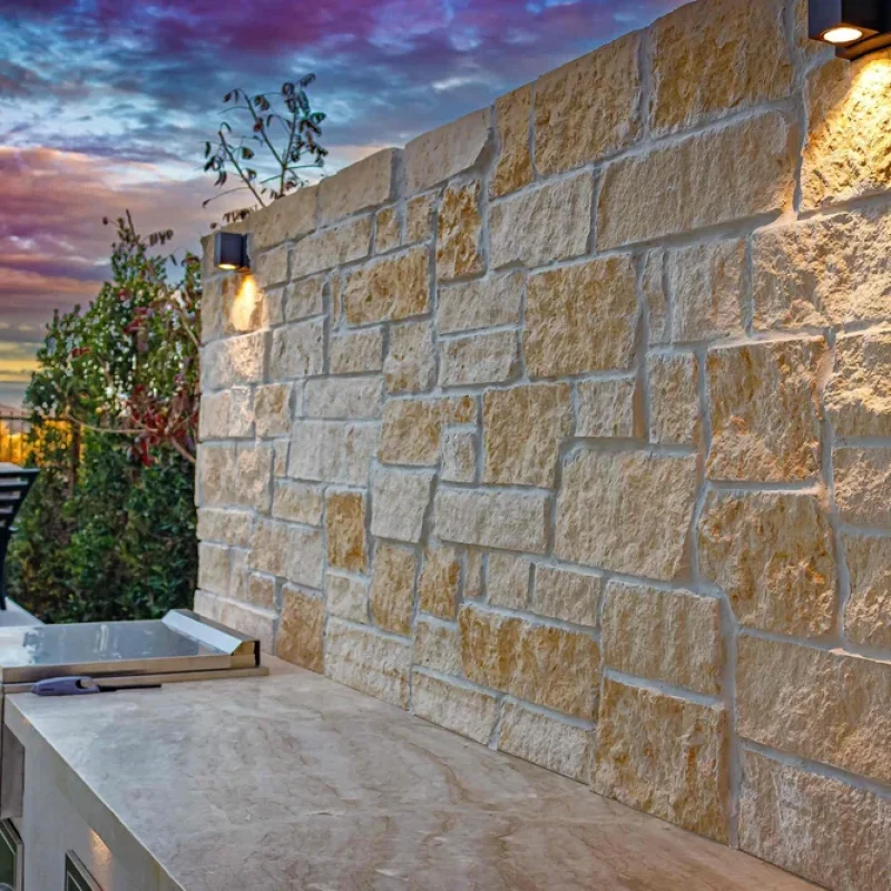 Stone+wall+highlighted+by+warm+outdoor+lighting+in+Arcadia,+AZ